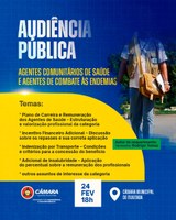 Audiência Pública discute situação de agentes de Saúde e de Endemias