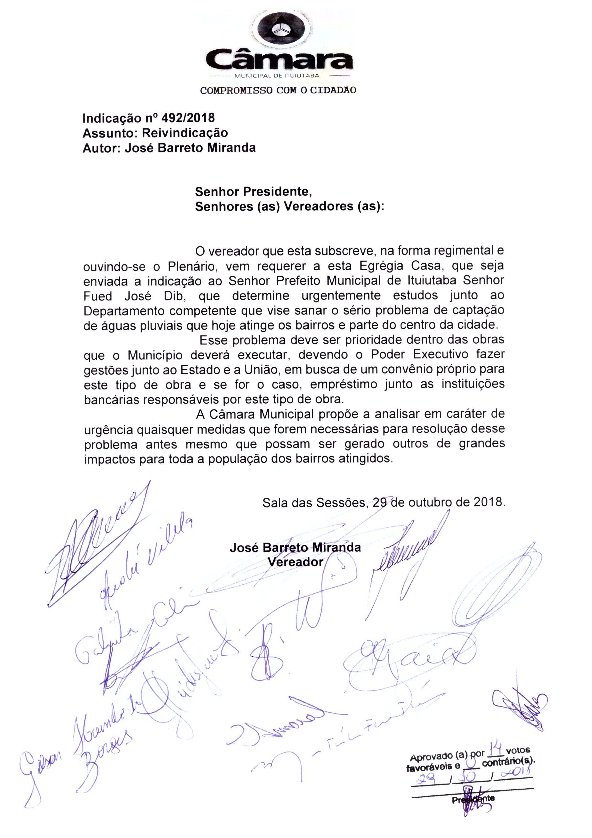 Vereadores entram com indicação para o problema de captação de água das chuvas em Ituiutaba